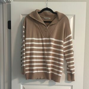 Women's Tan and White Striped Sweater